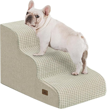 Dog Stairs for Small Dogs, 15.7" H Dog Steps for Bed 35D Strong Support Foam Stairs for High Bed or Couch Sofa Non-Slip Balanced Pet Steps Indoor, Beige