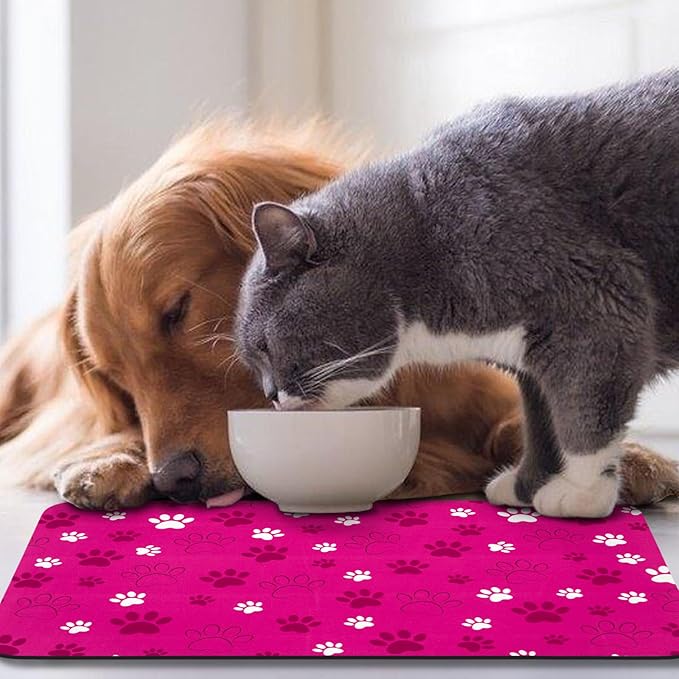 Dog Food Mat, Absorbent Water Bowl Mats Cat Pet Feeding Placemats Pink 12 * 20 inch