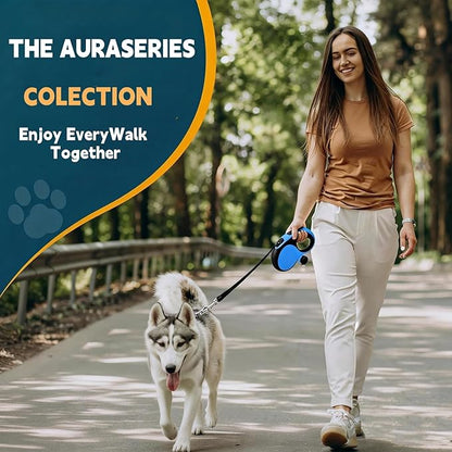 26FT Heavy Duty Retractable Dog Leash for Large Dogs Up to 110lbs,Chew Proof Nylon,360° Tangle-Free,One-Hand Brake Lock,Anti-Slip Grip,Extendable Leash with Poop Bag Holder (Blue)