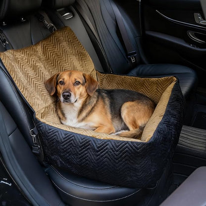 Dog Car Seat for Small Dogs,Medium Dog Car Bed with Detachable Washable Cover,Pet Puppy Booster Cars Seats with Safety Belt Up to 30 lbs(Black V)