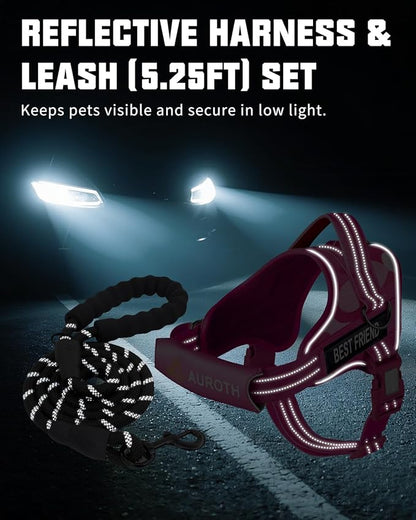 AUROTH Dog Harness and Leash Set, Soft Padded Service Dog Vest with 5.25FT Dog Leash, No Choke, Easy On Pet Vest, Adjustable Reflective No Pull Dog Harness Small Sized Dog, Easy Walking and Training