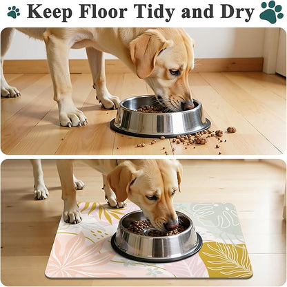 Topotdor Boho Dog Food Mat - Absorbent Quick-Dry Cat Bowl Mat for Food and Water, Non-Slip Pet Feeding Placemat for Messy Drinkers Dog Accessories Pet Supplies, 12"x20", Pink