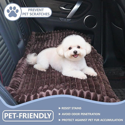 Dog Car Seat Waterproof Bed Cover Non-Slip Car Back Seat Soft and Comfortabl Pet Bed Mat Car Blanket for Travel Backseat Extender Seat Covers Dog Bed for Cars Trucks and SUVs (Dark Brown 23.6” x 51”)