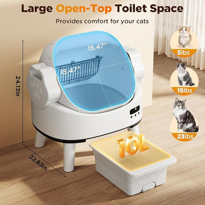 Self Cleaning Cat Litter Box, Open-Top Automatic Robot Litter Box for Multiple Cats with App Control, Safety Sensors Protection, Includes Liners, Digital Screen, Washable Sifter &Cat Pedal