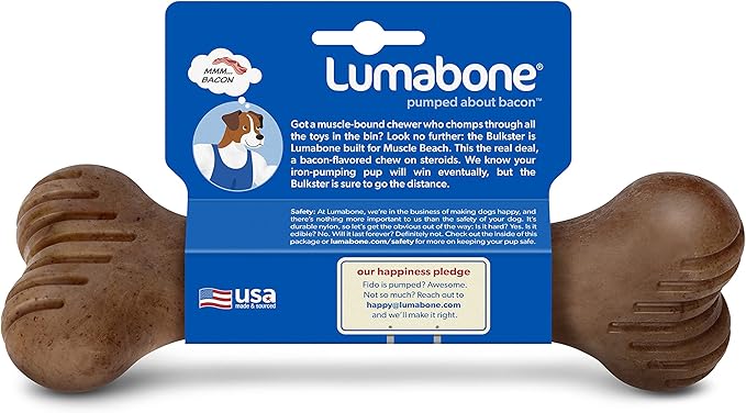 Lumabone Bulkster Durable Chew Toy for Aggressive Chewers, Real Bacon, Made in USA, Large