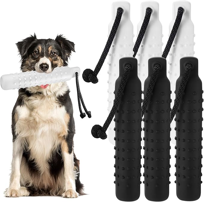 6 Pcs Dog Bumper Toy for Water Retrieving Plastic Puppy Training Dummy Dog Float Toy Lightweight for Float on The Water Pool Outdoor Training Hunting Fetching (Black,White)