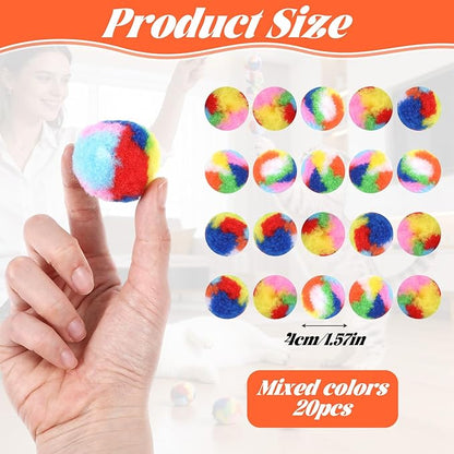 Ouligay 20 PCS Silent Cat Pom Pom Balls Soft Plush Cats Ball 1.6 Inch Rainbow Cat Toy Balls Interactive Lightweight Kitten Puff Ball for Cats Kitten Pet Playing Exercising