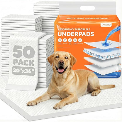 Disposable Pee Pads for Dogs, Puppies & Adults, 30” x 36” (50 Count), Super Absorbent Extra-Large Potty Pads with Adhesive Strips, Quick-Dry Indoor Protection for Pets