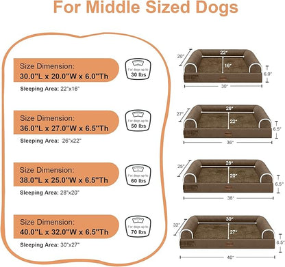 Medium Large Dog Bed Orthopedic Washable: Beds Bolster Medium Large Sized Dog Bed Egg Crate Foam Couch Sofa Waterproof with Removable Cover - Dark Coffee
