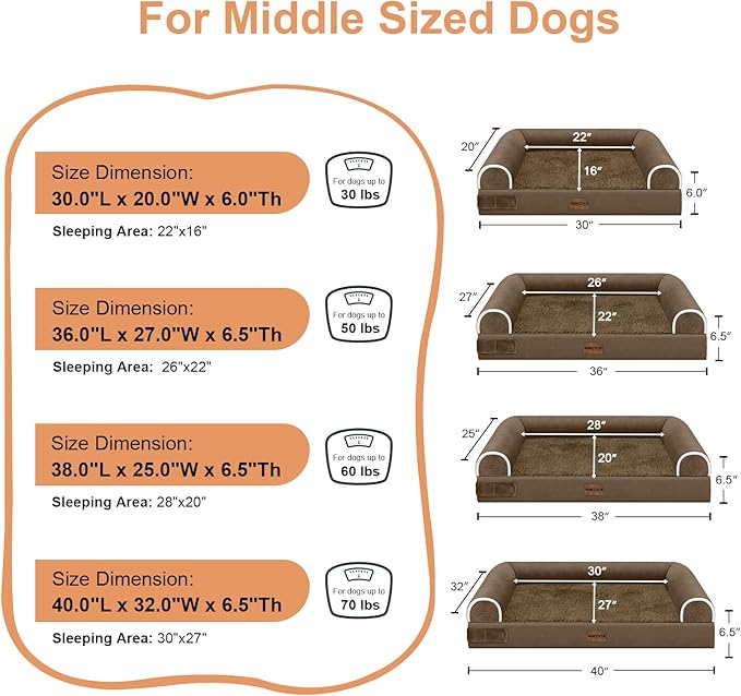 Large Dog Bed Orthopedic Washable: Beds Bolster XL Bed Large Big Dogs Egg Crate Foam Couch Sofa Waterproof with Removable Cover - Dark Coffee