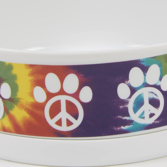 Bone Dry Ceramic Food Bowls, Non-Slip & Dishwasher Safe, Small Set, 4.25x2, Peace Paw, 2 Count