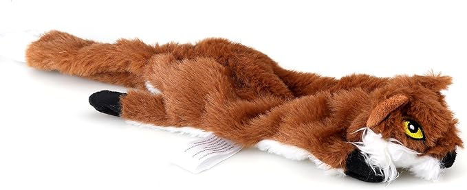 5 Pack Plush No Stuffing Double Squeaker Dog Toys, Tiger, Raccoon, Skunk, Fox, and Lion for Small, Medium and Large Dogs