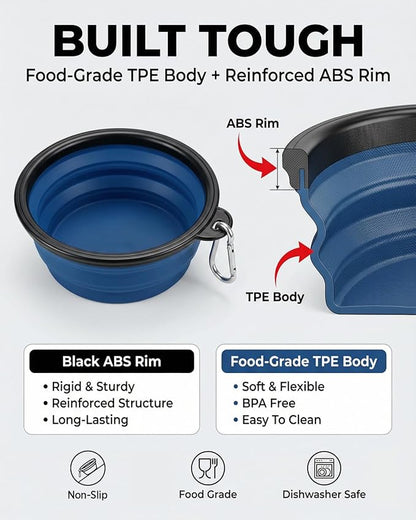 Collapsible Dog Bowls for Travel, 2-Pack Dog Portable Water Bowl for Dogs Cats Pet Foldable Feeding Watering Dish for Traveling Camping with Carabiners, BPA Free (Grey&Navy-NEW, Small (Pack of 2))