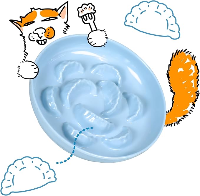 Unbreakable Slow Feeder Bowl for Cats and Small Dogs- Cat Plates for Wet & Dry Food- Melamine Puzzle Cat Bowl for Slow Eating- Whisker Friendly & Dishwasher Safe & Non Slip Design - (Blue,6.3'W*1.5'H)
