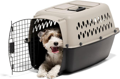 Petmate Vari Dog Kennel Portable Carriers & Crates for Smaller Dogs or Puppies and Pets 10 to 20 lbs, Airline-Friendly Plastic Pet Carrier Home and Travel, 24" Long, Taupe & Black, 24” x 16.7” x 14.5”