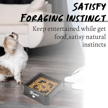 Personalized Slow Feeder Bowl for Dogs & Cats - Custom Name, Non-Slip Bottom, Easy to Clean, Puzzle Food Dish for Puppy & Kitten, Small & Medium Pet Bowls & Plates（Square）