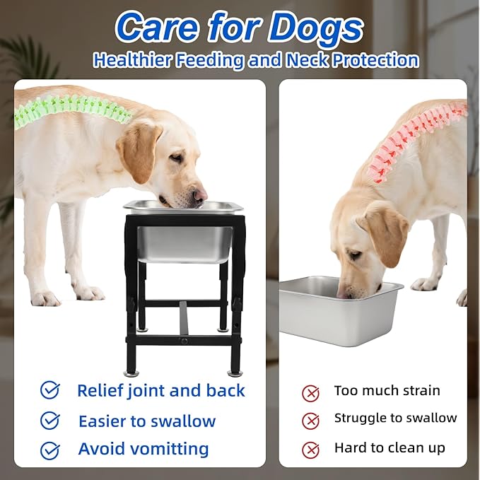YUEPET 1.25 Gallon Elevated Dog Water Bowl for Medium Large Dogs Stainless Steel Dog Bowl with 4 Heights Adjustable Metal Anti-Slip Stand Pet Bowl for Joint Pressure Relief Indoor Outdoor Use