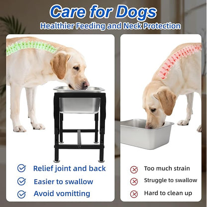 YUEPET 1.25 Gallon Elevated Dog Water Bowl for Medium Large Dogs Stainless Steel Dog Bowl with 4 Heights Adjustable Metal Anti-Slip Stand Pet Bowl for Joint Pressure Relief Indoor Outdoor Use