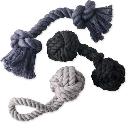 Brady The Rope Tug Toy 3-Pack Organic Cotton Dog Rope Pull Toys for All Pet Breeds, Gray Ombre, One Size