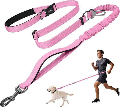Kazazoo Hands-Free Dog Leash with 5.5-8.5FT Adjustable Length - Heavy Duty No Pull Bungee Design, Reflective Safety for Walking, Jogging & Training | Suitable for Medium to Large Dogs,M Size-Pink