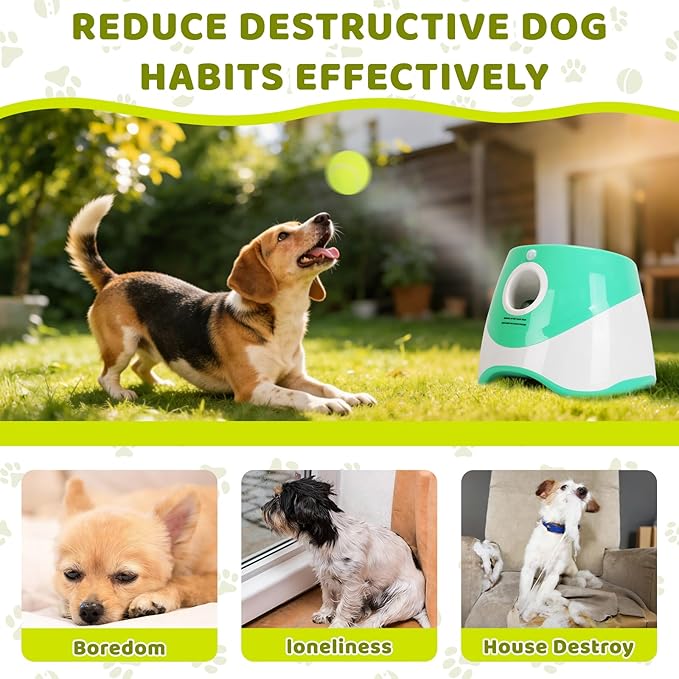 Automatic Ball Launcher for Dogs, Interactive Dog Ball Thrower with 6 PCS 1.96" ETPU Balls, 3 Adjustable Distance Settings (9.84-29.52FT), Indoor Outdoor Fetch Trainer Toy for Small & Medium Dogs