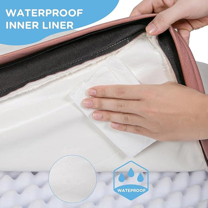 Orthopedic Dog Bed for Extra Large Dogs, XXL Waterproof Deluxe Plush Dog Crate Bed with Removable Washable Cover & Anti-Slip Bottom, Egg Crate Foam Pet Bed Mat, 44 x 32 Inches, Pink