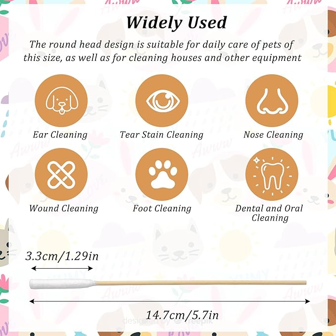 100 Pcs Large Cotton Swabs 6 Inch Dog Ear Swabs with Bamboo Handle for Dogs Soft Cotton Gentle and Lint-Free Dog Ears Clean Tips for Ear Cleaning Pet Care