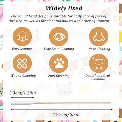 100 Pcs Large Cotton Swabs 6 Inch Dog Ear Swabs with Bamboo Handle for Dogs Soft Cotton Gentle and Lint-Free Dog Ears Clean Tips for Ear Cleaning Pet Care