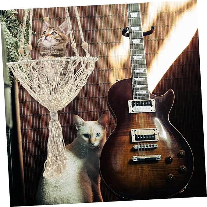 Hanging Cat Hammock Bed 40cm Wear-Resistant Bohemian Woven Pet Nest for Indoor Cats to 30 Lbs Decorative