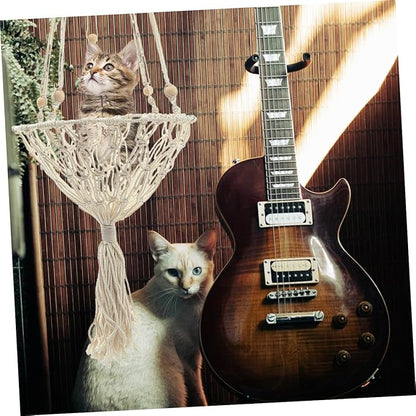 Hanging Cat Hammock Bed 40cm Wear-Resistant Bohemian Woven Pet Nest for Indoor Cats to 30 Lbs Decorative