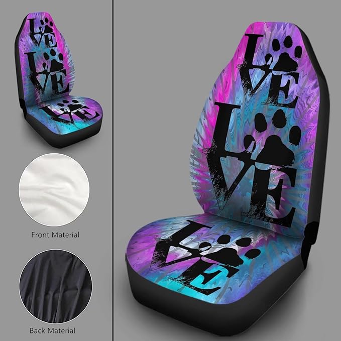 Universal Bucket Seats Cover Protector, 2 PCS Paw Print Waterproof Purple & Blue Tie Dye Auto Interior Accessory for Car Truck SUV