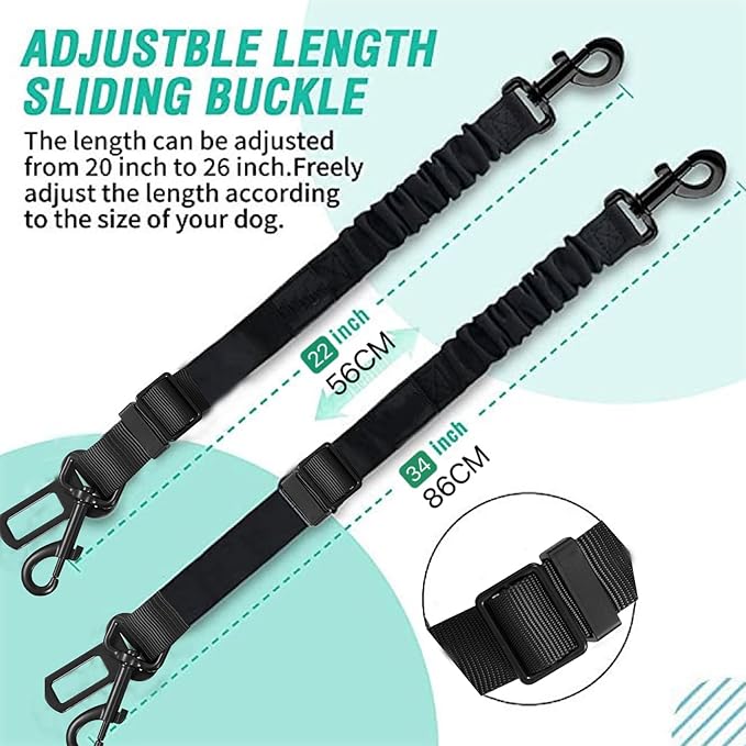 Dog Seat Belt for Car, Retractable Adjustable Nylon Pet Seatbelts for Vehicle Headrests, Elastic & Durable Car Harness, Dogs Leash Accessories for Bicycles (Only Leash Black)