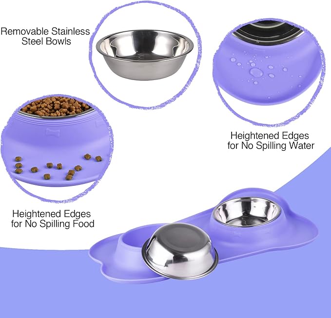 Dog Bowls 2 Stainless Steel Bowl for Pet Water and Food Feeder with Non Spill Skid Resistant Silicone Mat for Pets Puppy Small Medium Cats Dogs