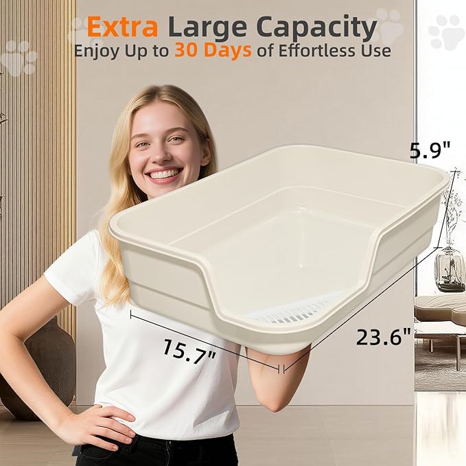 Extra Large Litter Box with Low Entry,Jumbo Cat Litter Box for Kitty and Senior Cats,Cat Box for Indoor Cats,Open Top Corner Litter Pan,Easy to Clean,23.6" L x 15.7" W x 5.9" H (Green)