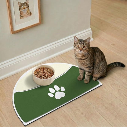 Cat Feeding Mat, 20''x12'' Absorbent Small Pet Food Mat, Wipe Clean Pet Placemats for Food and Water, Non-Slip Rubber Mat for Cat Bowls, Fit with Single Normal Cats Dogs Bowls, Green & Yellow
