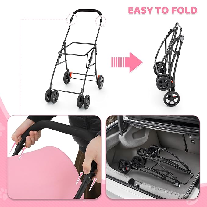 Magshion Double Dog Stroller with 2 Detachable Carrier Bags, 4-Wheel Folding Pet Travel Strolling Cart with Storage Pocket for Small-Medium Dogs & Cats Puppy, Pink Gray, Pink