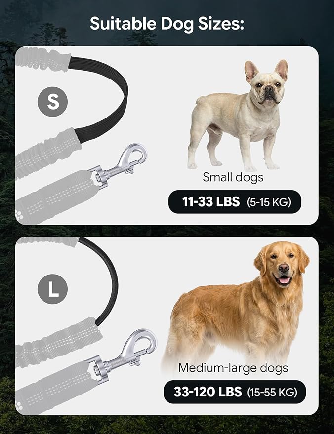 Hands Free Dog Leash, Running Waist Belt with Pouch Removable & Multifunctional| Shock Absorbing Bungee| Thickened Lumbar pad & Comfortable Dual Handles|Dog Walking, Training for 11-33lbs Puppy