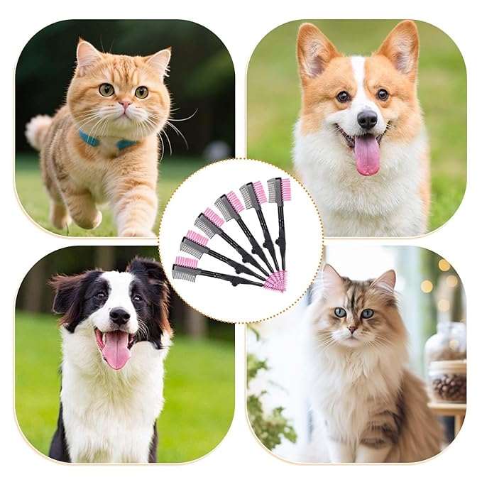 6 Packs Double-Sided Grooming Comb Dogs Tear Stain and Eye Cleaning Combs Eye Cleaning Brush for Pets Removing Crust, Mucus for Small Dogs and Cats(Pink)