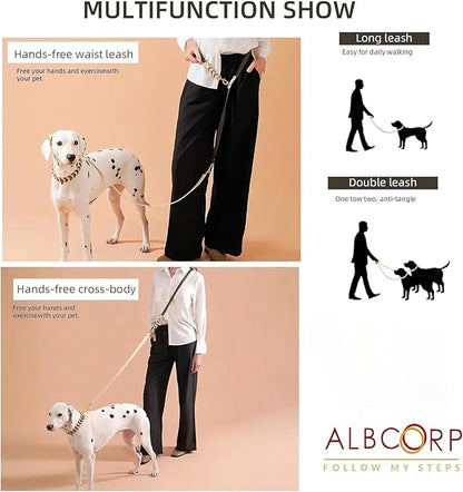 Albcorp Braided Hands-Free Dog Leash – Small & Medium Sizes, 7.2 ft Long – PVC Coated, Adjustable for Cross-Body, Waist, or Handheld Use – Waterproof, Customizable & Durable. Brown, Medium