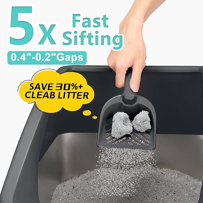2 Pack Stainless Steel Litter Box | XL Enclosed Cat Litter Boxes with Lid for Big Cats and Multi-Cats | High Sided, Anti-Urine Leakage | Non-Stick Bottom（Dark Gray）