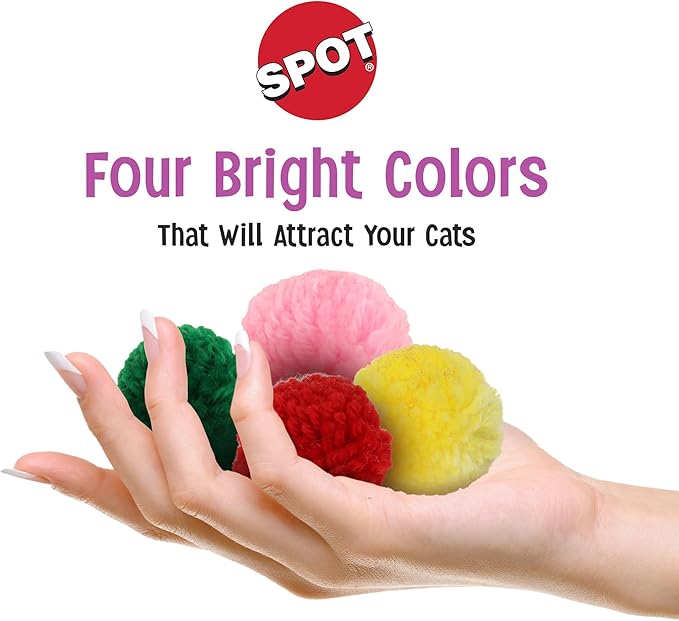SPOT Wool Pom Poms Cat Toy - Interactive Wool Balls Cat Toy with Catnip for Cats and Kittens to Bite, Swat and Chase - 1.5 inch, 4 pcs