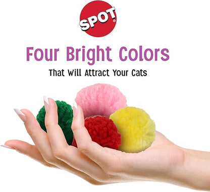 SPOT Wool Pom Poms Cat Toy - Interactive Wool Balls Cat Toy with Catnip for Cats and Kittens to Bite, Swat and Chase - 1.5 inch, 4 pcs