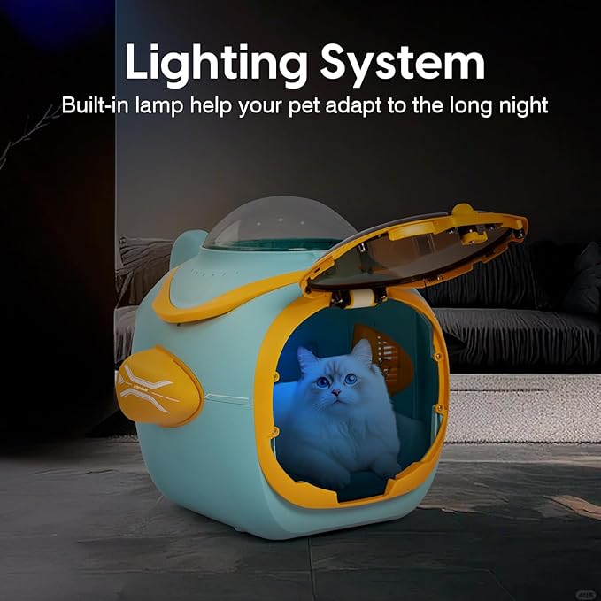 4 in 1 Foldable Pet Stroller with Detachable Carrier for Small Dogs & Cats, Space Capsule Travel Stroller with Inbuilt Fan,Temperature Display & Night Light,Puppy Kitty Doggie Bunny Stroller(Blue)