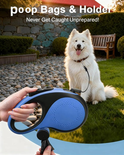 Heavy Duty Retractable Dog Leash 26ft - Tangle-Free 360° Design for Large Dogs Up to 110lbs, with One-Handed Brake & Lock, Anti-Slip Handle, Heavy-Duty Nylon Tape (Blue)