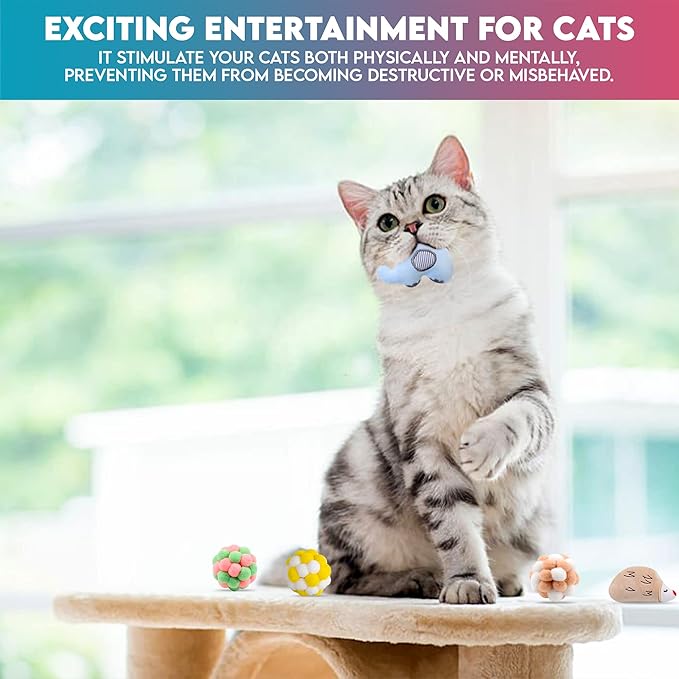 9 Pack Catnip Toys for Cats – Interactive Cat Toys for Indoor Cats & Kittens, Variety Bundle with Plush Animals & Catnip Balls, Fun Kitten Enrichment Toys Set