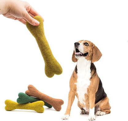 Glaciart One Felted Wool Dog Chew Bone (3 Pcs)| Durable Dog Chew Toy, Puppy Chew Toys for Teething & Dog Teeth Cleaning | Pet Toys Fetch Games & for Anxiety/Boredom | Great for Small or Medium