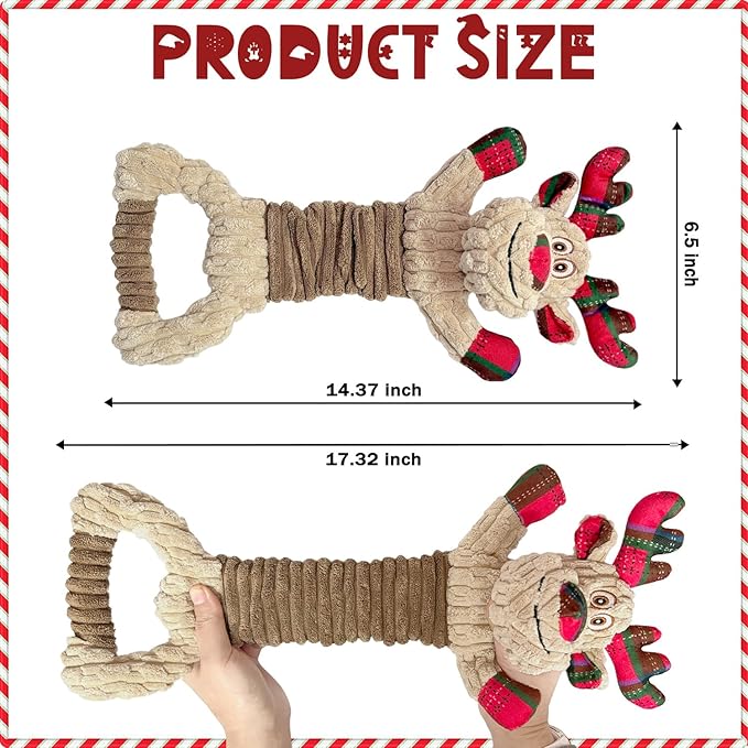 LWBMG Squeak Christmas Dog Toys Plush Dog Toy with Crinkle Paper Tug of War Pull Interactive Dog Toys for Aggressive Chewers Cute Stuffed Animal Dog Toy for Puppies Small Medium and Large Dogs