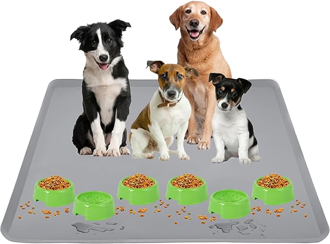 TidyFriend Pet Food Mat 30 x 36” - Pet Tray for Food and Water - Silicon Cat & Dog Feeding Tray - Large Non Slip Waterprood Feeding Placemat - Easy to Clean (Light Grey)