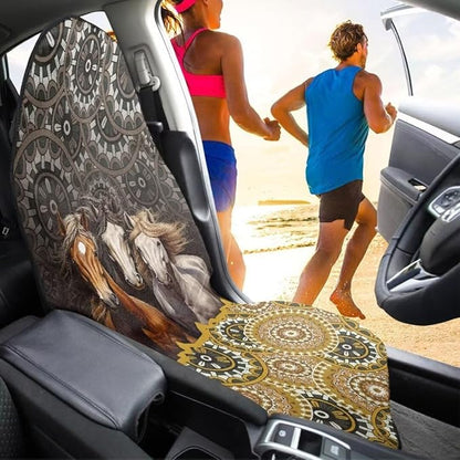 Coldinair Boho Towel Seat Covers for Cars,SUVs,Trucks,Tribal Horse Waterproof Sweating Car Front Seats Protector Cover for Workout,Gym,Beach,Universal Auto Interior Accessories for Women Men