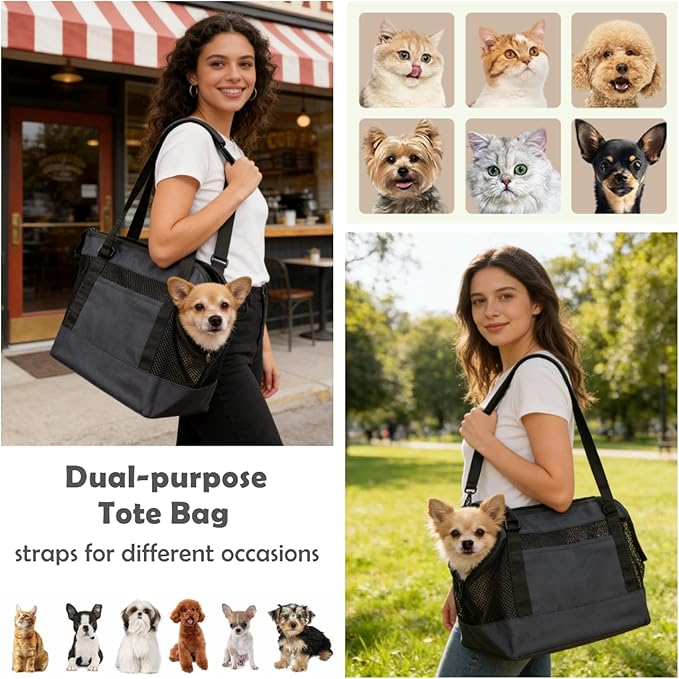Dog Purse Carrier for Small Dogs with Pocket,Dog Carriers Soft Sided,Pet Carrier Purse for Puppy and Cats Up to16 lbs,Dogs and Puppies Tote Bag Carrier,Collapsible Travel Puppy Carrier